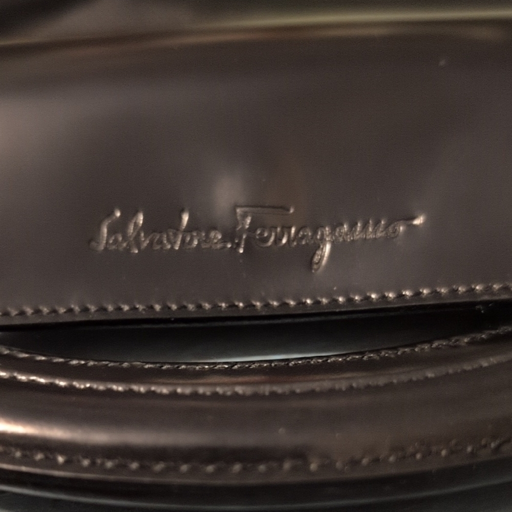 Salvatore Ferragamo Black Tote Bag Italy Big Leather Handles Stylish - Picture 14 of 15